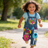 Lucky sale-Children's colorful cartoon fuzzy puppy-pattern overalls