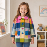 Lucky sale-Children's colorful plaid jacket with cat pattern