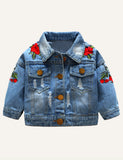 Children's Rose Embroidery Short Denim Coat