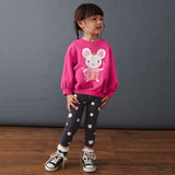 Cute Patch Printed Top Pants Suit
