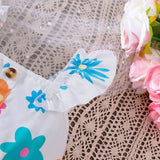 Colorful Flowers Lotus Leaf Skirt Suit