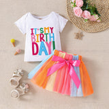 Letter Short Sleeve Top Skirt Suit