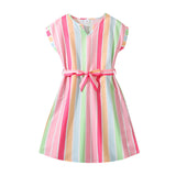 Color Striped Printed Short Sleeve Dress