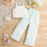 Girls' Rainbow Embroidered Strap Top + Trousers Suit