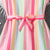 Color Striped Printed Short Sleeve Dress