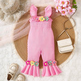 Knitted Three-Dimensional Flower Bell-Bottom Pants