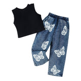 Sleeveless Top + Printed Jeans
