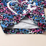Girls' Leopard-Print Love Long-Sleeved Sweater Casual Pants Suit