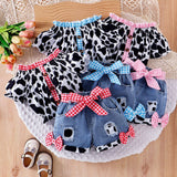 Cow Color Matching Top + Bow Ripped Jeans