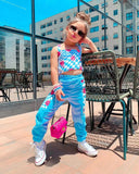 Printed Top Sling Contrast Color Trousers Suit