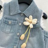 Little Girl's Fashionable Lace Vest Sleeveless Two-Piece Suit