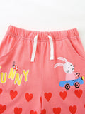 Children's Two-Piece Set: Knitted Cotton Short-Sleeve Outfit with Rabbit Embroidery