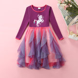 Girls' Long-Sleeved Casual Unicorn Cartoon Embroidery