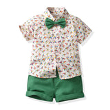 Hawaiian Shirt Children's Printed Short Sleeve Cotton Cardigan Casual Shorts Two-Piece Set
