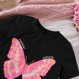Butterfly Print T-shirt + Bell-Bottom Pants
