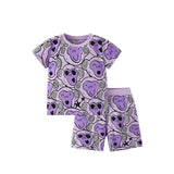 Cute Printed Short Sleeve Shorts Suit