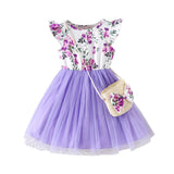 Floral Print Stitching Mesh Dress