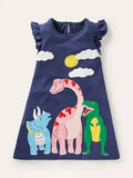 Baby Girl Dinosaur Appliqu¡§| Flutter-sleeve Dress - CCMOM