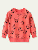 Cat Floral Print Long Sleeve Pullover