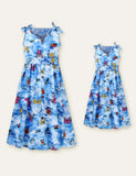Family Matching Butterfly Printed Two-piece Waist Sleeveless Dress - CCMOM