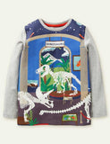 Toddler Boy Dinosaur Glowing Appliqu¡§| Long Sleeve Shirt - CCMOM