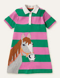 Toddler Girl 3D Horse Appliqu¡§| Lapel Collar Button Design Dress - CCMOM