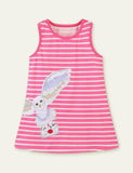Toddler Girl Owl Appliqu¡§| Striped Sleeveless Dress - CCMOM