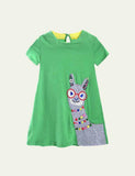 Toddler Girl Turtle Appliqu¡§| Short-Sleeved Striped Dress - CCMOM