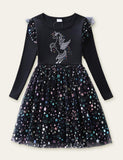 Unicorn and Star Mesh Long Sleeve Party Dress - CCMOM