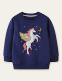 Unisex Unicorn Appliqu¡§| Moon Embroidery Sweatshirt